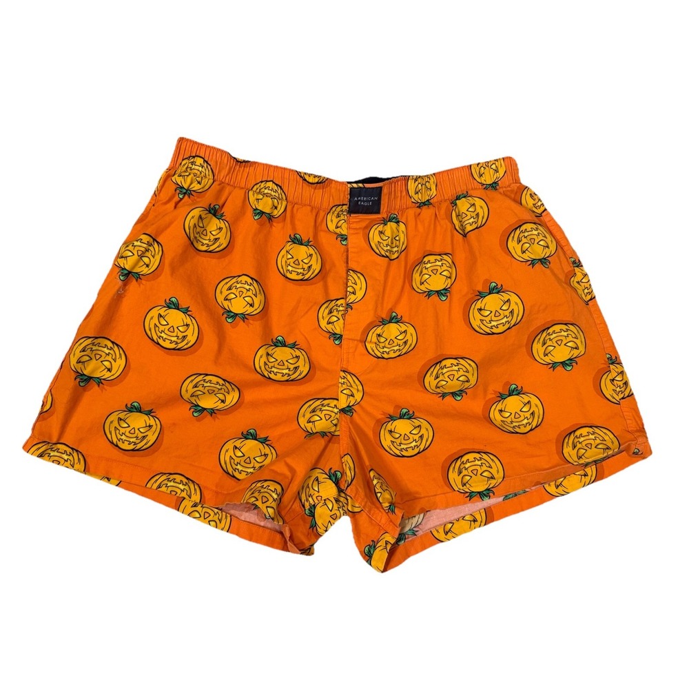 American Eagle Men's Halloween Pumpkin Novelty Boxer Shorts L/G 35-38 Orange